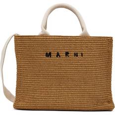 Standard A4 leather-trimmed embroidered raffia tote