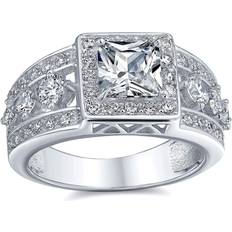 Bling Jewelry Princess Halo AAA CZ Engagement Row Band Silver