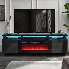 Black Benches Oneinmil Electric Fireplace Black TV Bench 70x23.4"