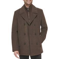 Kenneth Cole Double Breasted Bib Peacoat - Medium Brown