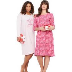 Plus Women's 2-Pack Long-Sleeve Sleepshirts by Dreams & Co. in Pink Let It Snow Size 5X/6X Nightgown
