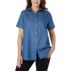 Woman Within Short-Sleeve Denim Shirt - Medium Stonewash