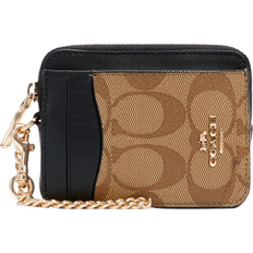 Coach Zip Card Case In Blocked Signature Canvas - Gold/Khaki Brown Multi