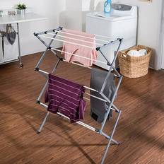 Collapsible drying rack clothes BrylaneHome Collapsible Clothes Drying Rack Silver White Blanket