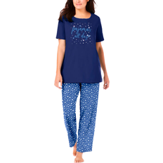 Women's Graphic Tee Pajama Set Plus Size - Evening Blue