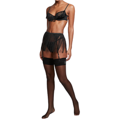 Women Stay-Ups Crystal Logo Thigh Highs - Black