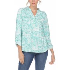 White Mark Women's Pleated Floral Print Blouse - Mint