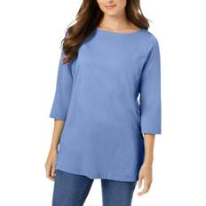 Woman Within Perfect Three Quarter Sleeve Boatneck T-shirt - French Blue