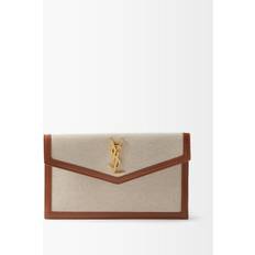 Beige - Damen Clutches Saint Laurent Uptown Beutel Aus Baumwoll-canvas Mit Lederbesatz Braun