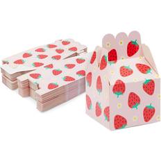 Sparkle and Bash Strawberry birthday party favor treat boxes pink, 3.5 x 2.75 in, 36 pack