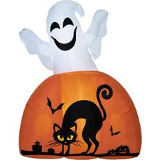 Party Supplies Homcom 5ft Halloween Inflatable Ghost with Pumpkin Base and LED Lights