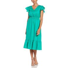 Cubavera Linen V-Neck Ruffle Sleeve Maxi Dress - Simply Green