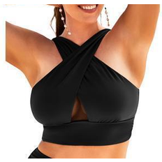 Bikini Tops Swimsuits For All Women's Longline High Neck Bikini Top - Black