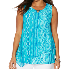 Tank Tops Catherines Monterey Mesh Tank Top Plus Size - Teal Ikat Geo