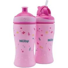 Nuby Trinkflaschen Nuby Trinkhalmflasche und Trinkflasche mit Pop-Up Verschluss 360ml Kombipack ab 18 Monate, pink