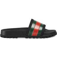 Gucci Men Slippers & Sandals Gucci Web Rubber Slide Sandal - Black Rubber