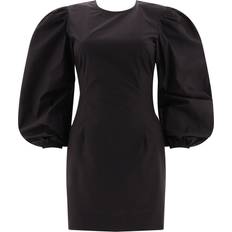 Ganni Long Sleeve Cotton Poplin Open Back Mini Dress in Black Women's