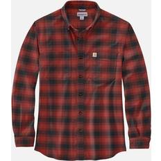 Carhartt Herre Skjorter Carhartt Men's Mens Cotton Long Sleeve Plaid Flannel Shirt Red Ochre