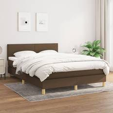 140 cm Boxspringbetten vidaXL stof mørkebrun Kontinentalseng