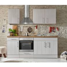 Kompaktküchen Respekta Premium Küchenzeile/Küchenblock Landhaus 210 cm Lärche Weiß matt