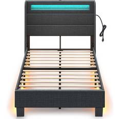 Twin Bed Frames Rolanstar Upholstered Platform with LED Lights