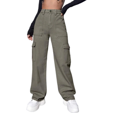 Shein Cargo Pants - Women Shein Icon High Waist Flap Pocket Wide Leg Jeans - Army Green