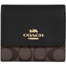 Coach Small Trifold Wallet In Blocked Signature Canvas - Gold/Brown/Black