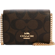 Leather Wallets Coach Mini Wallet On A Chain In Signature Canvas - Gold/Brown Black