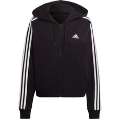 L Pullover Adidas Essentials 3-Stripes French Terry Bomber Full Zip Hoodie - Black/White