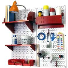 Wall Control Pegboard Hobby Craft Organizer Storage Kit, White/Red, 32" X 32" X 9"