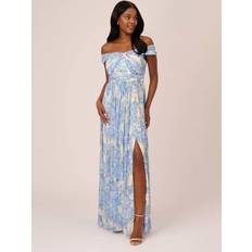 Adrianna Papell Clothing Adrianna Papell Watercolour Floral Off The Shoulder Maxi Dress, Blue/Multi