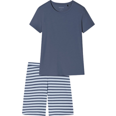 Schiesser Essential Stripes Organic Cotton Pajamas Short - Jeans Blue
