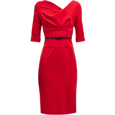 Black Halo Classic 3/4 Sleeve Jackie O Sheath Dress - Red