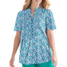 Woman Within Pintucked Half-Button Tunic Plus Size - Waterfall Blooming Ditsy