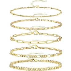 Reoxvo Dainty Chain Bracelets Set - Gold