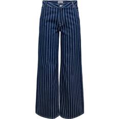 Blau - Damen - L30 - W33 Hosen Only Vela High Waist Stripe Ex Wide Denim Trouser - Dark Blue Denim