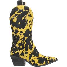 Women - Yellow High Boots Dingo Live Little Leather Cow Printed Snip Toe Cowboy Boots Yellow