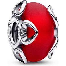 Pandora Frosted Murano Glass & Hearts Charm - Silver/Red