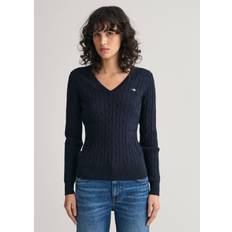 Gant Damen Oberteile Gant Damen Strickpullover STRETCH COTTON CABLE V-NECK