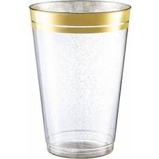 Clear Gold Glitter Plastic Disposable Party Cups- Pack of 100 Cups Clear