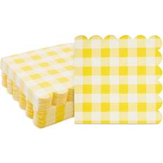 Blue Panda 100 Pack Yellow Plaid Paper Napkins for Birthday Party Supplies 6.5 x 6.5 In