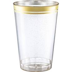 Clear Gold Glitter Plastic Disposable Party Cups- Pack of 100 Cups Clear