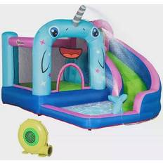 Bouncy Castles OutSunny Narwhal 5-in-1 Large Inflatable Bounce House, Inflatable Water Slide Open Miscellaneous Open Miscellaneous