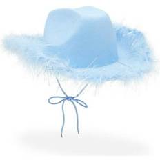 Blue cowgirl cowboy hat with feather for women, bachelorette, costume party
