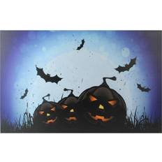 Northlight 23.5 15.5 LED Lighted Jack-O-Lanterns and Bats Halloween Canvas