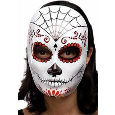 Dia de los Muertos Halloween Maske Spinnennetz weiss-rot-schwarz