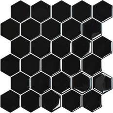 Svarte Fliser Selvklebende flis, svart Hexagon