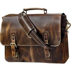 seyfocnia Men's Leather Messenger Bag, 17.3 Inches Laptop Briefcase Business Satchel Computer Handbag Shoulder Bag for Men (Black)