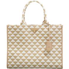 Prada Tragetaschen Prada Large Symbole Embroidered Fabric Handbag - Beige/Chalk White