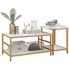 Gold rectangle coffee table Homcom 2-Rier White/Gold Coffee Table 21.2x31.5" 2